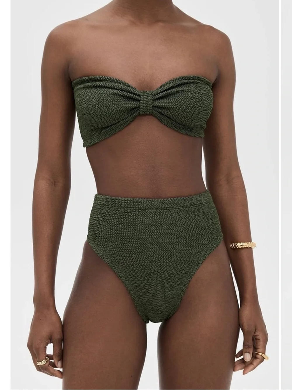 Hunza G Olive Green Textured Bandeau Bikini Set